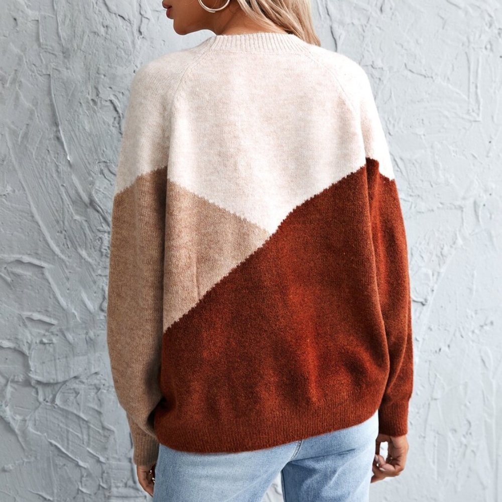 fall COZY COLOR BLOCK knit crew neck sweater - Picture 4 of 6